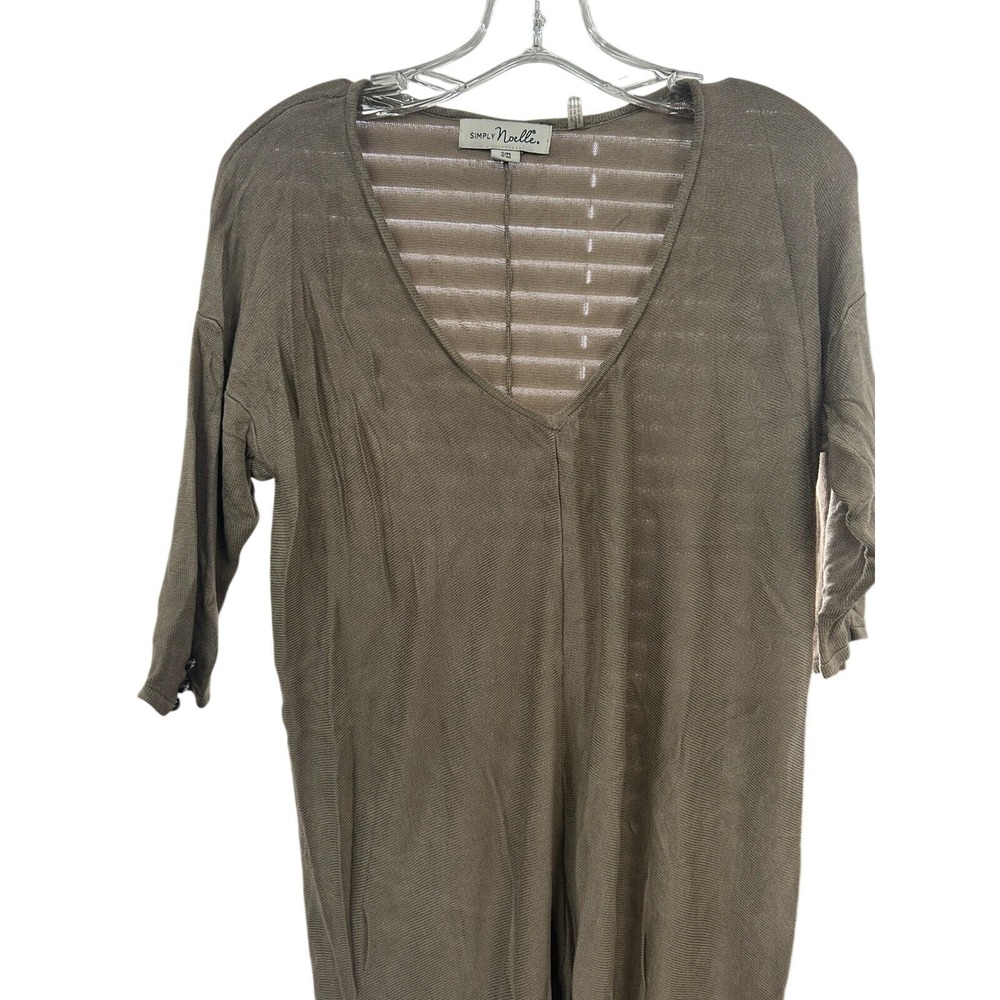 Simply Noelle Womens Taupe Brown V-Neck 3/4 Sleeve Knit Tunic Top Size S/M